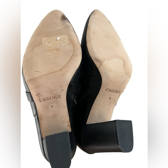 L’AGENCE Black Heeled Ankle Boots with Buckle Strap Detail Block Heel Booties - Picture 6 of 7